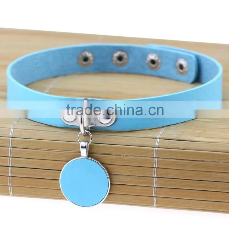 Japanese Anime Sailor Moon Rock Harajuku Gothic Punk Style Multi Color Alloy Round Pendant PU Leather Choker Necklace