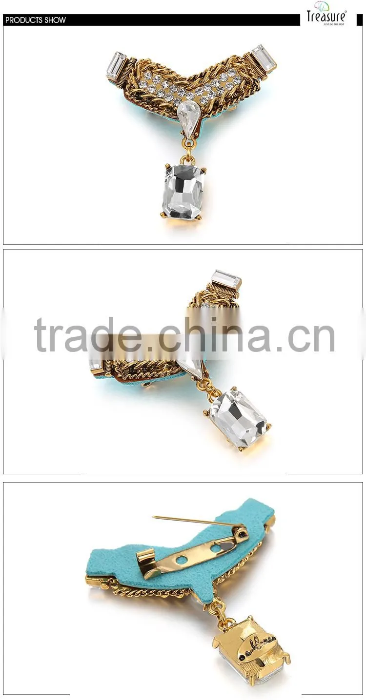 2015 Hottest Fashione Jewelry, geometric shape figaro chain rhinestone dangle brooch jewelry