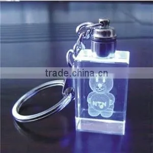 Wholesale custom 3d laser engraved blank led crystal keychain/key ring /keyholder for souvenir gift