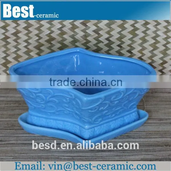 square large blue ceramic flower pots