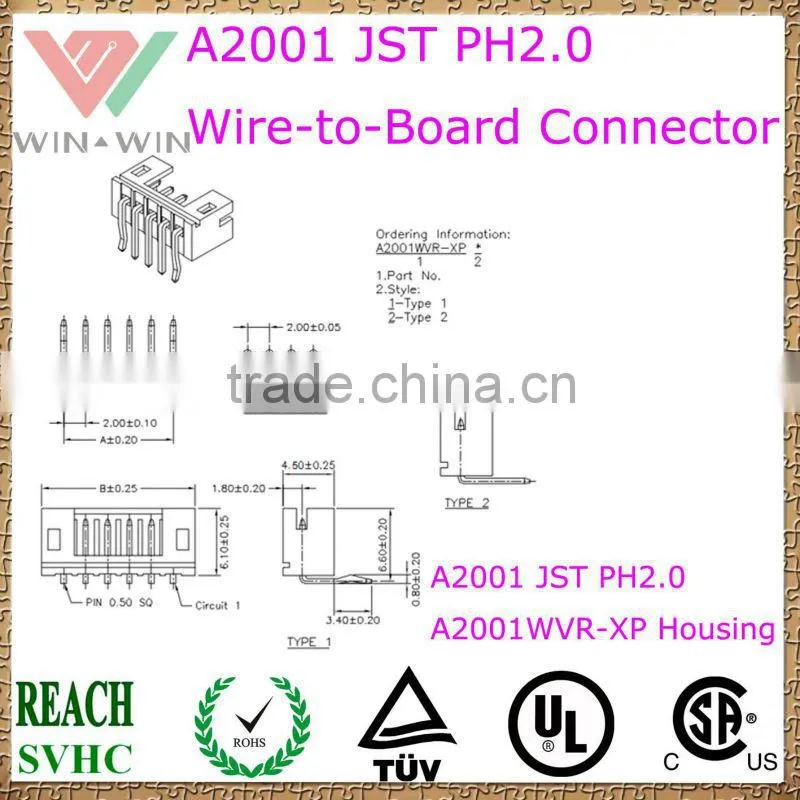 2.0mm Pitch A2001 JST PH2.0 Electronic Wire to Board Connector