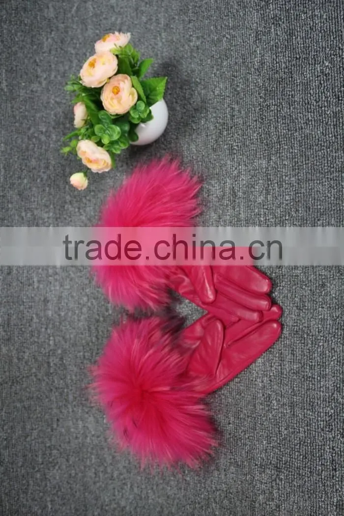 100% Genuine Fur Leather Gloves / Ladies Leather Gloves/Real fox fur leather gloves