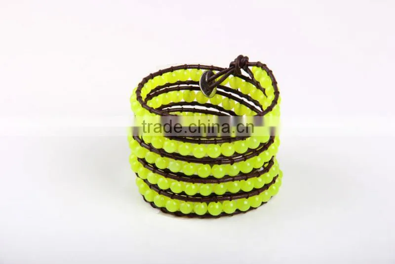 newest design fashion yellow beads charm bracelet women jewelry 5 coil winding leather bracelet bangles jewelry wholesale