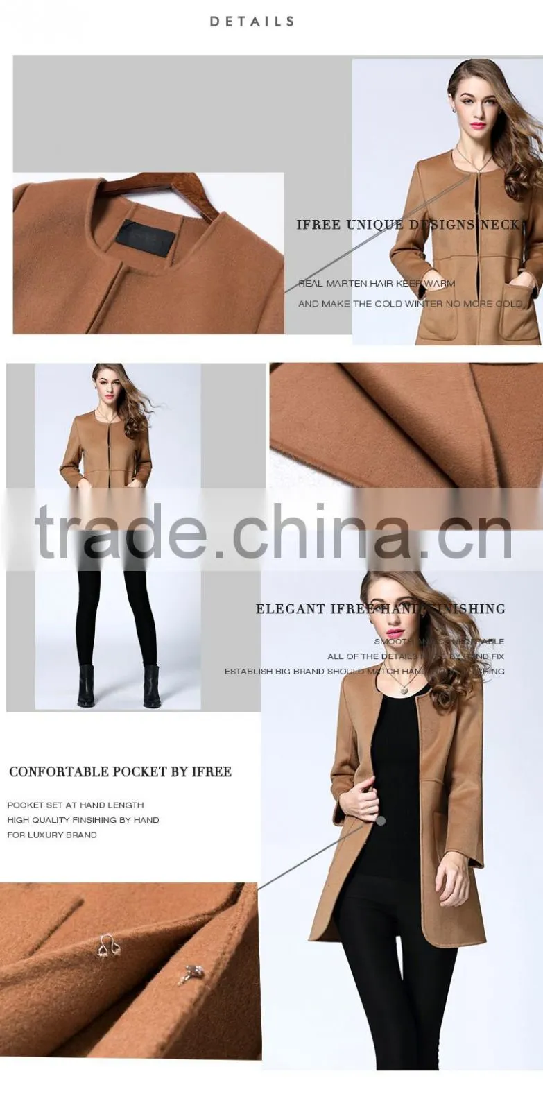 camel color factory supply hign woolen lady coat