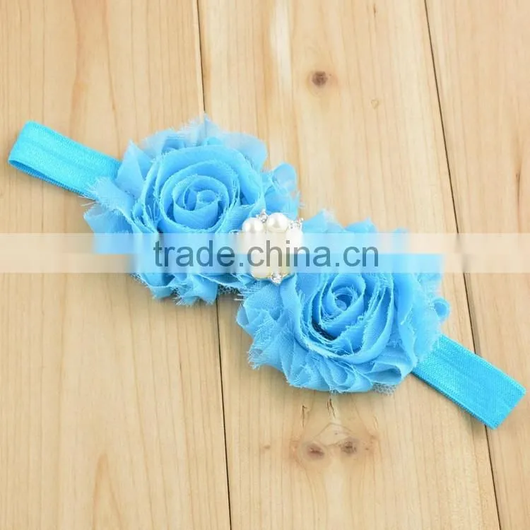 Fancy nylon velvet ribbon chiffon fabric flower hair band in stock / New Arrival Pearl Flowers Hair Headband