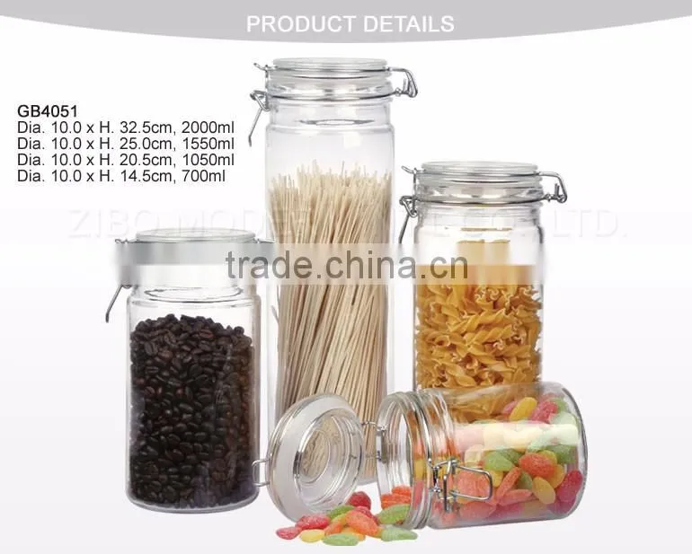 High quality glass storage jar/hermetic food glass jar wholesale/glass jar with sealing lid