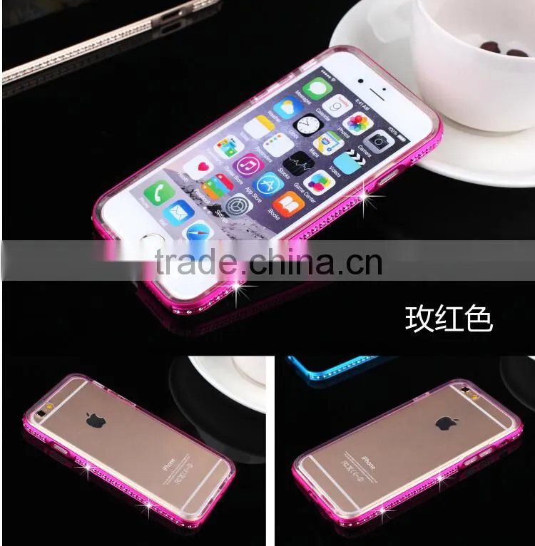 Aluminum Rhinstone Cover case diamond bumper+TPU cases cover for Samsung Galaxy S6 Edge, Diamond bumper case for Samsung S6