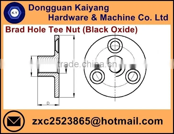 Brad Hole Tee Nut (for Furniture) with black oxide; M12