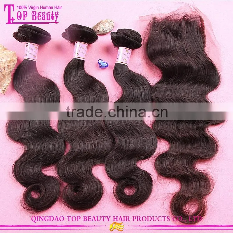 Can custom 100% virgin hair bundles with lace closure body weave 3 bundle brazilian human hair with closure