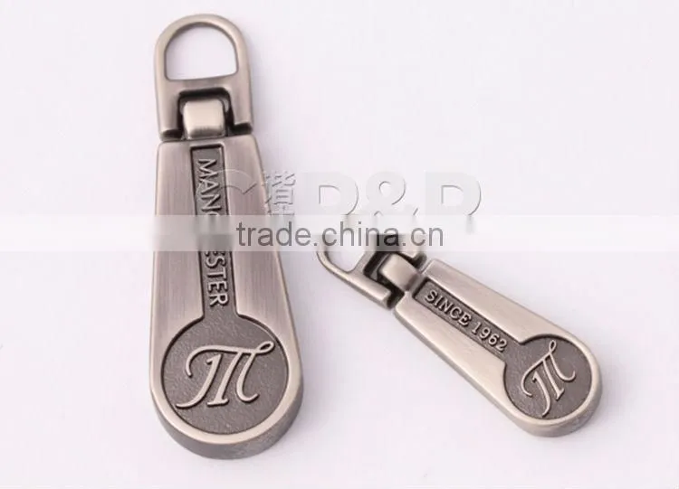 Hot sale custom logo anti-sliver designer metal zipper pull for jacket