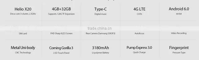 Vernee Apollo Lite Android 6.0 MTK6797 Deca Core 4GB RAM 32GB ROM 16.0MP Main Camera Corning Gorilla Glass 3 Type-C Fingerprint