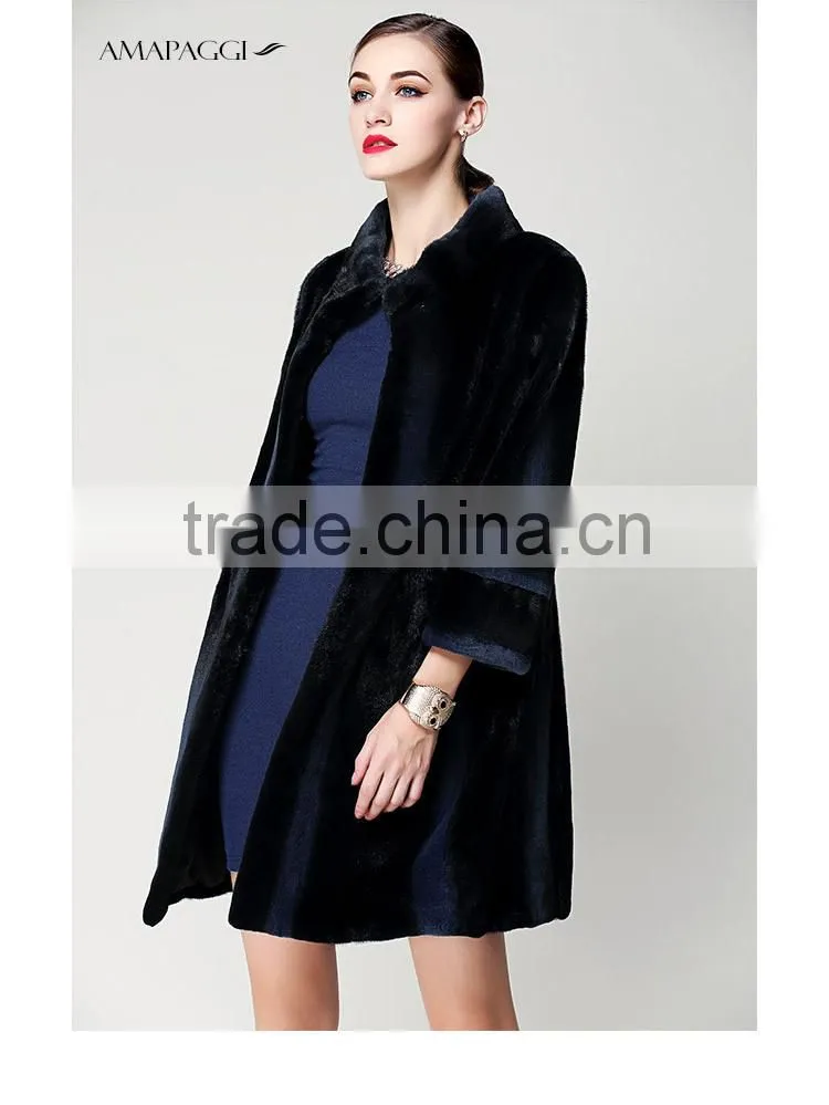 hot sale women long cashmere coat with mink