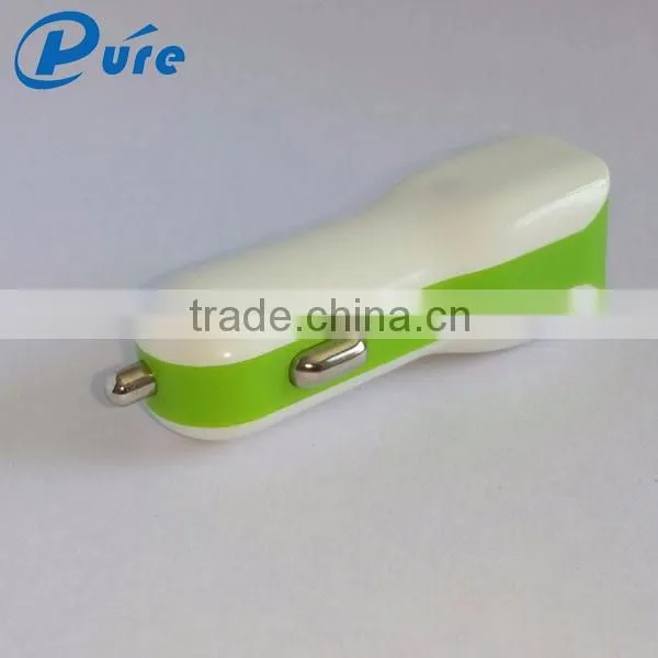 Colorful car phone charger output 5V 2A new design rapid wholesale usb car charger adapter with CE /RoHS/ FCC approved double u