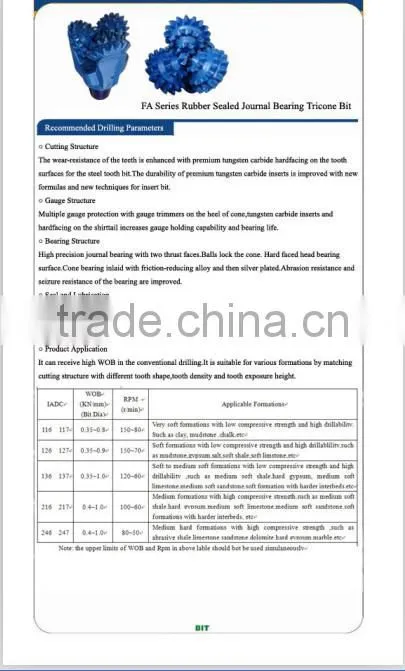 rubber sealed journal bearing tricone bit/ST tricone bit/metal sealed bearing tricone bit