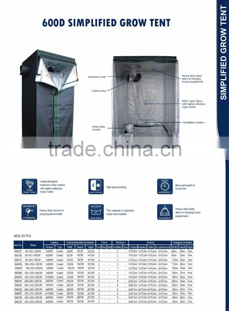 Hydroponic Indoor Grow Highly Reflective Fabric 600D Mylar 12 x 12 Plant Grow Tent
