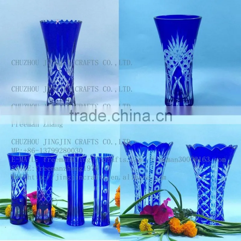 hand etched overlay flower shop best selling China glass vase