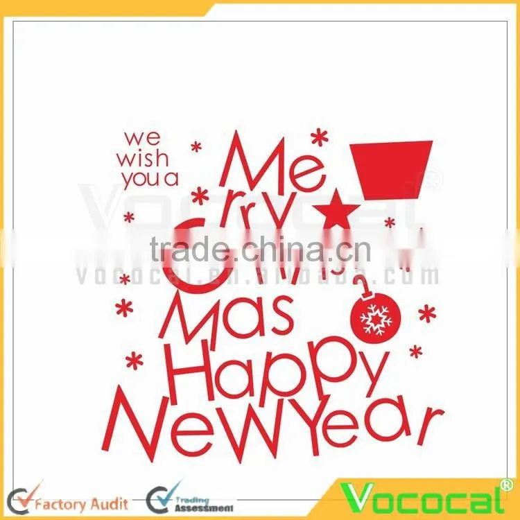 Home Decorative Mural Decal Home Office Shop Wall Sticker Merry Christmas Happy New Year Red Star Snowflake Wallpaper