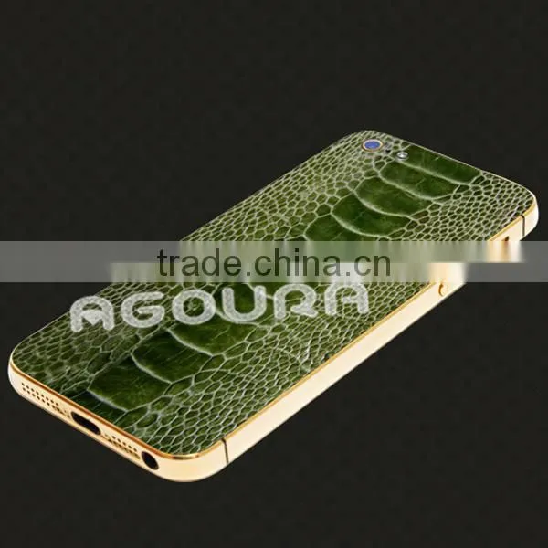 2017 Luxury 24k gold plating housing with genuine leather for iPhone 5 5S
