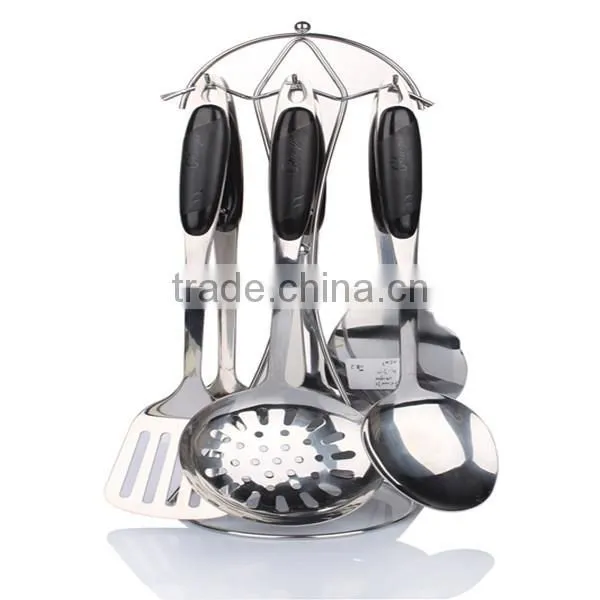 7pcs Stainless steel cookware set,S/S flat drain-spatula-spoon-rack set