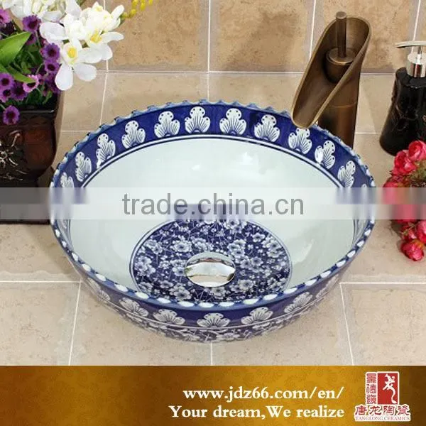 Blue and white deep wash basin sink for hair wash basin