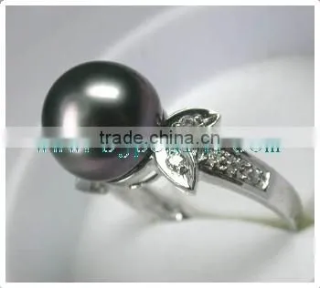 925 silver ring setting with black tahitian pearl ring
