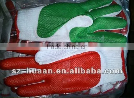 2012 hot sales nitrile coated cotton gloves/anti-oil cotton glove /String Knit Gloves with Dots/yellow,red,blue,black