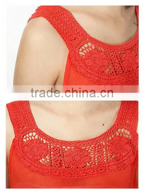 2015 Coral Assemetric Chiffon Ladies Fashion Quilted Vest