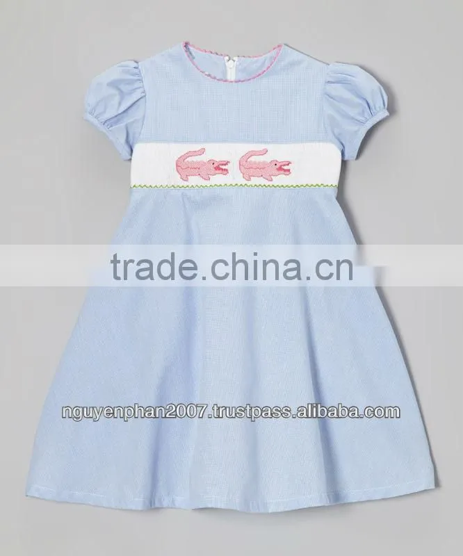 Wholesale Blue aligator smocked dress for girls infant toddler Spring 2014