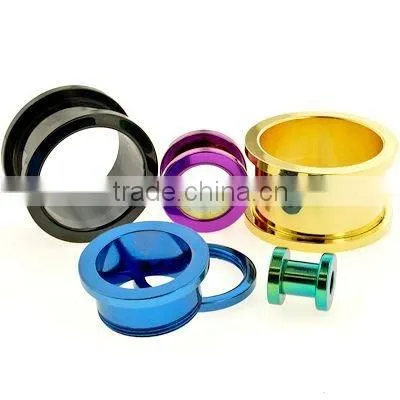 fashion surgical steel with feather pendant flesh tunnel