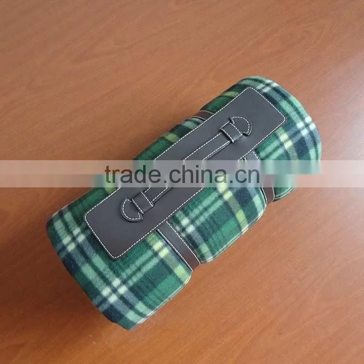 green check printed polar fleece+sponge+polyester with pu handle waterproof camping mattress