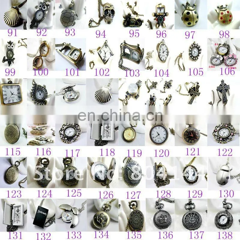 W211 wholesale Antique brass bronze pocket watch chain charm pendant watch necklace nickel free lead free
