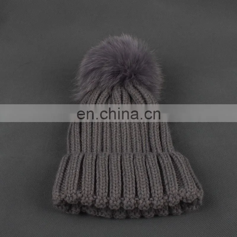 Cute Children Present Fox Fur Pompom Knitted Beanie Earmuff Funny Baby Beanie