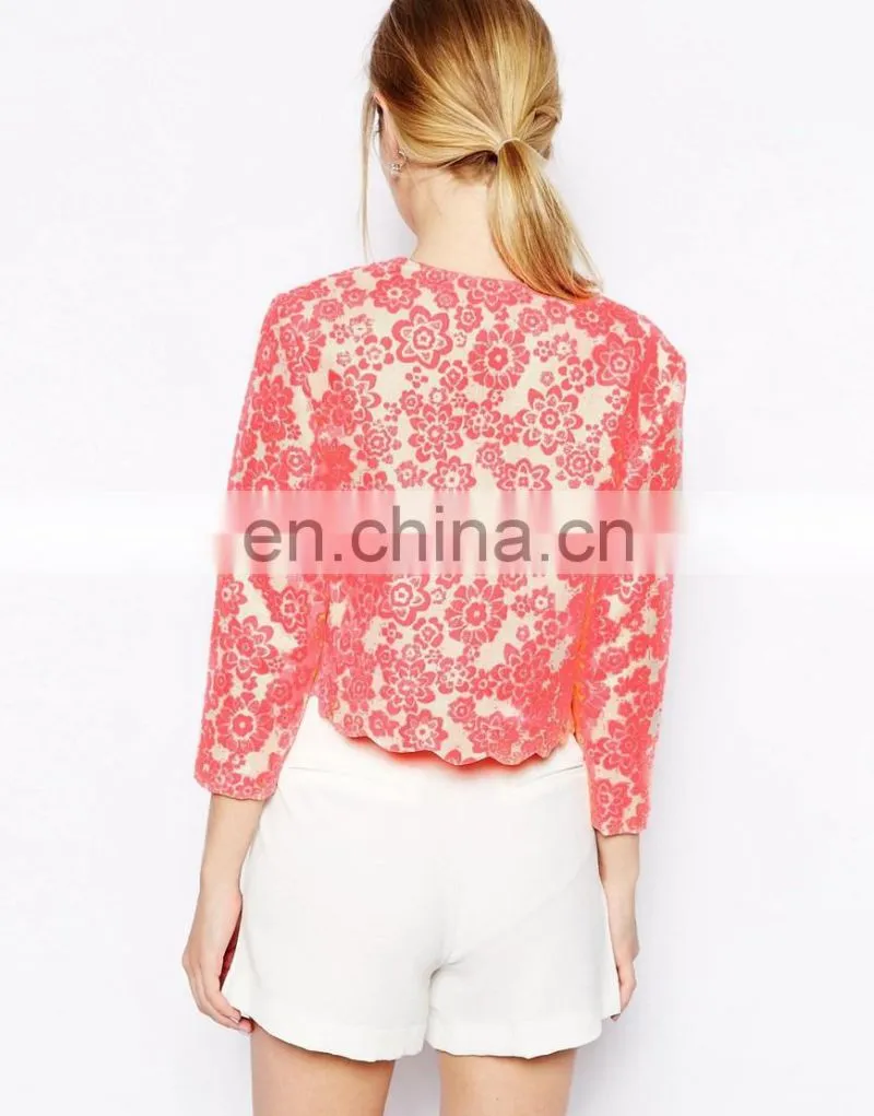 2015 Hot sale women blazer latest fashion ladies casual dresses for flower jacquard suit jacket