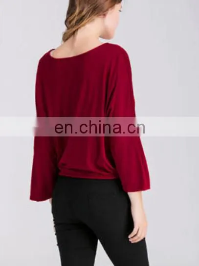 2016 New Design Women Ladies Plain TShirt Long Sleeve Shirt Casual Blouse Tops V Neck Cotton Tee