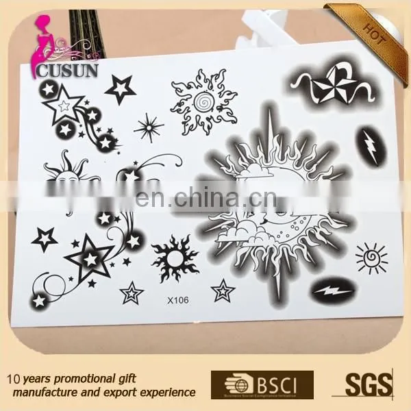 Custom long lasting sun moon body temporary tattoo sticker for adults