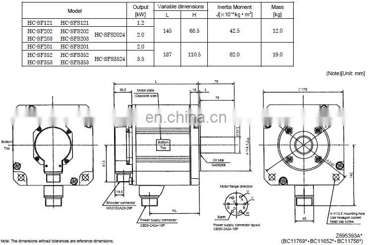 Original High Efficiency Mitsubishi 3KW AC Servo Motor With Brake HC-SF353B For Packing Machine