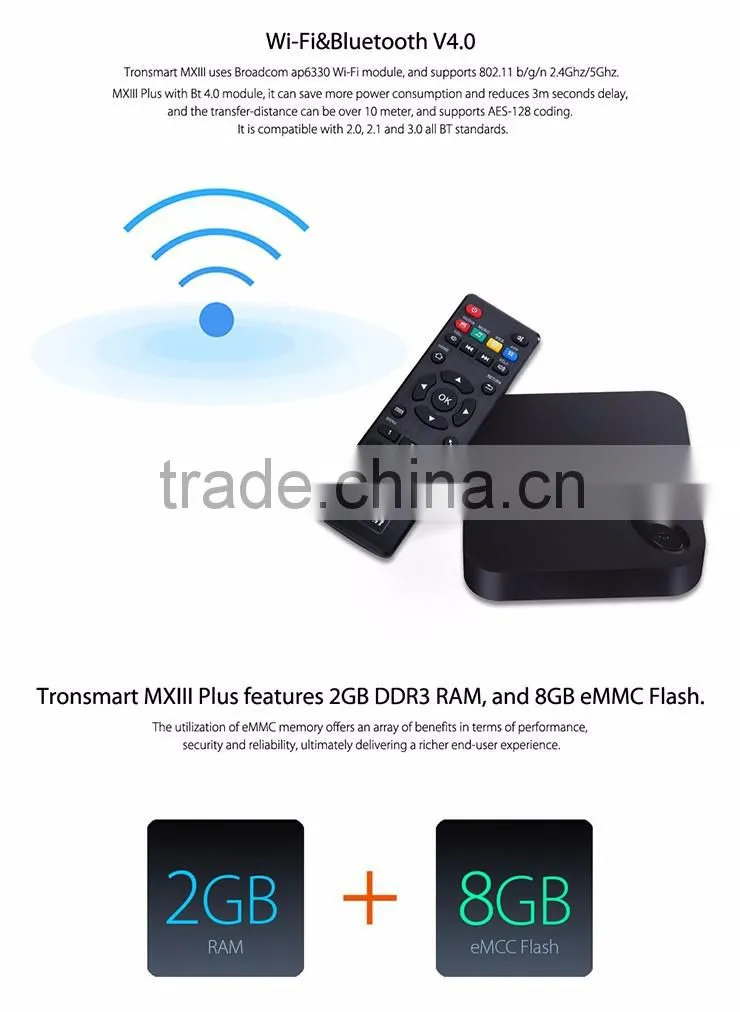 Factory Supply! Tronsmart MXIII Plus 2G/16G Amlogic S812 Quad Core 2.0GHz Android 5.1TV Box 4K H.265 XBMC OTA 2.4G/5GHz