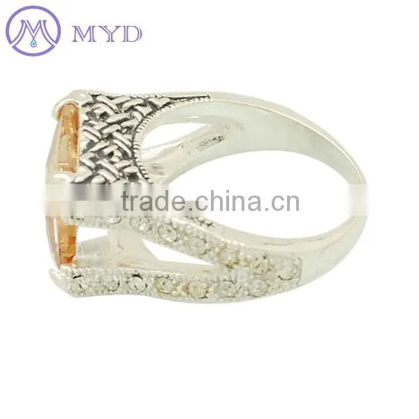 925 sterling silver yellow stone ring