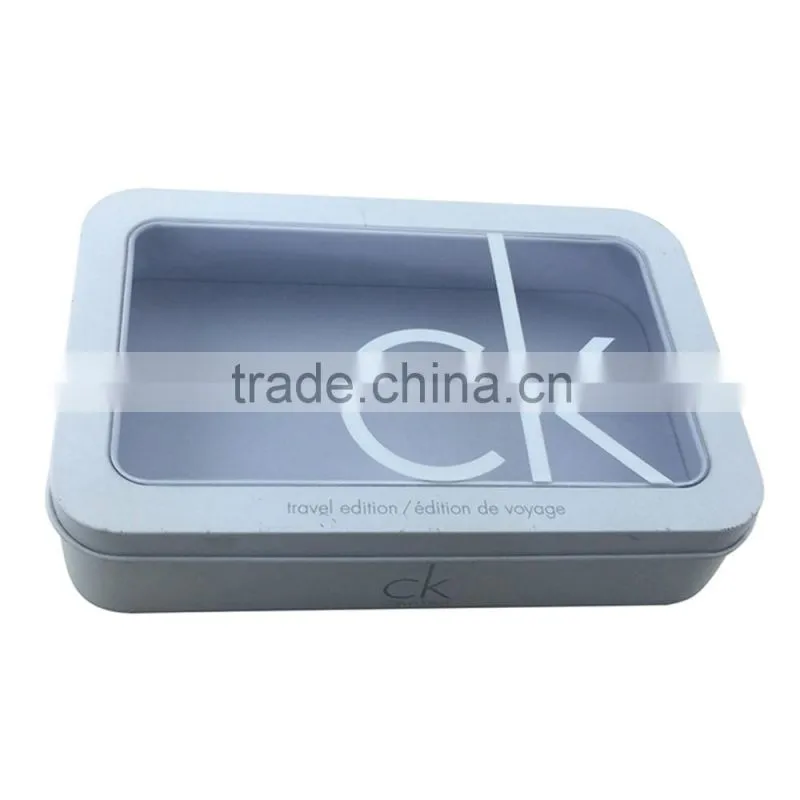 Rectangular metal tin pencil box for stationery with window