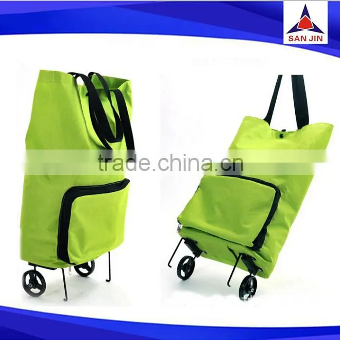 600D+PVC oxford fabric foldable Shopping trolley bag with wheels