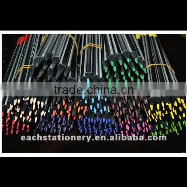 12colors triangle shape black and silver japanese stripe color pencils set for kids with pvc pencil case