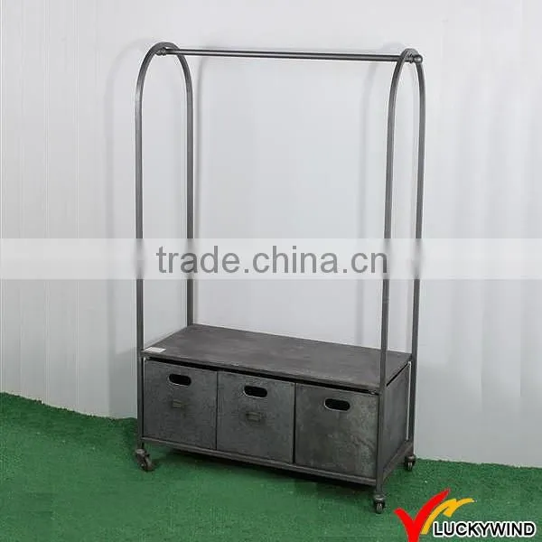 Movable Industrial Vintage Galvanized Metal Standing Coat Rack