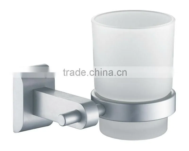 Double frosted glass tooth cup with alumimum shelf for bathroom