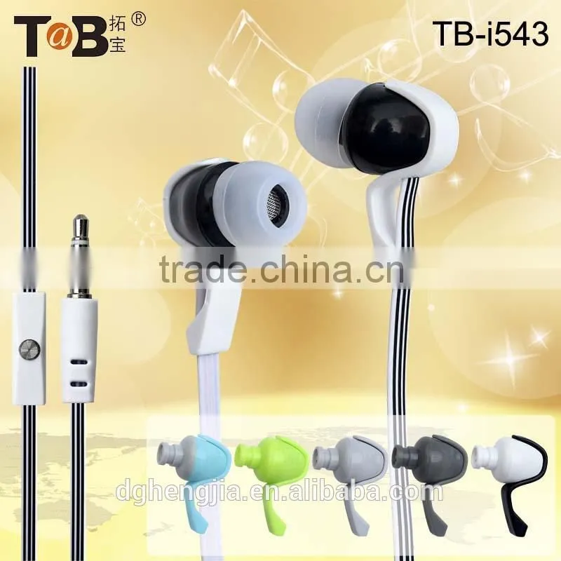 Hot items high-performance cheapest colorful flat cable earphone with mic for mobile phone