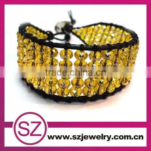 Bulk blue cheap braided wide leather bracelet with gemstone stone