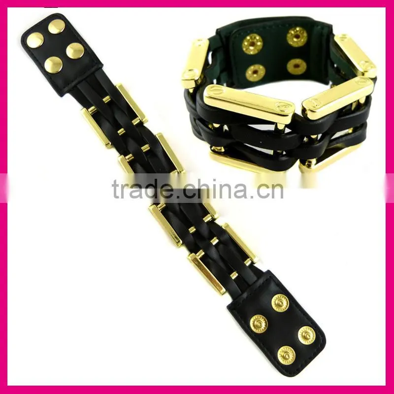 BR5015-3(1)gold leather bracelet wholesale alibaba gold member
