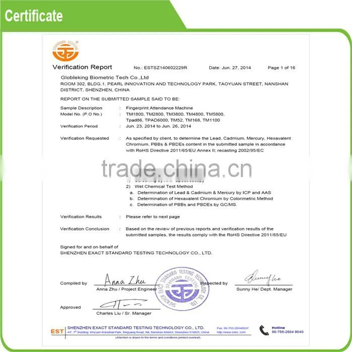 4.3 TFT Touch Screen fingerprint access controller