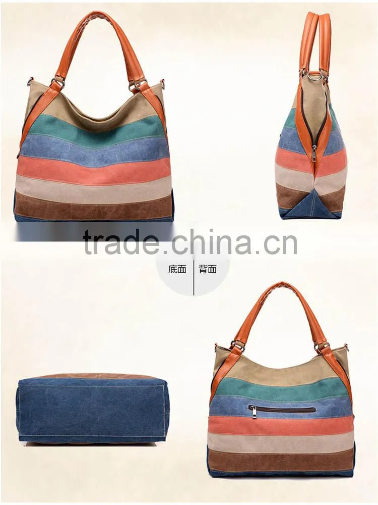 Customized high quality stripe beach canvas tote bag / cross body hobo bag