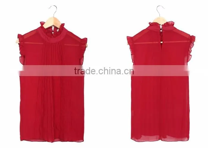 2016 Guangzhou New Arrivals Summer Sleeveless Red Chiffon Top