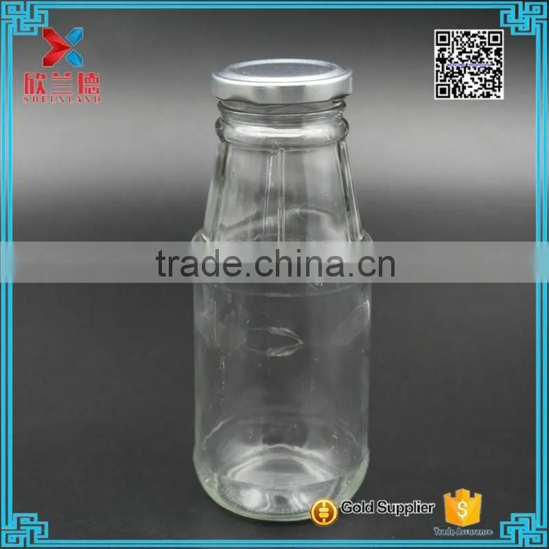 glass milk beverage drinking bottle with screw top lid 350ml